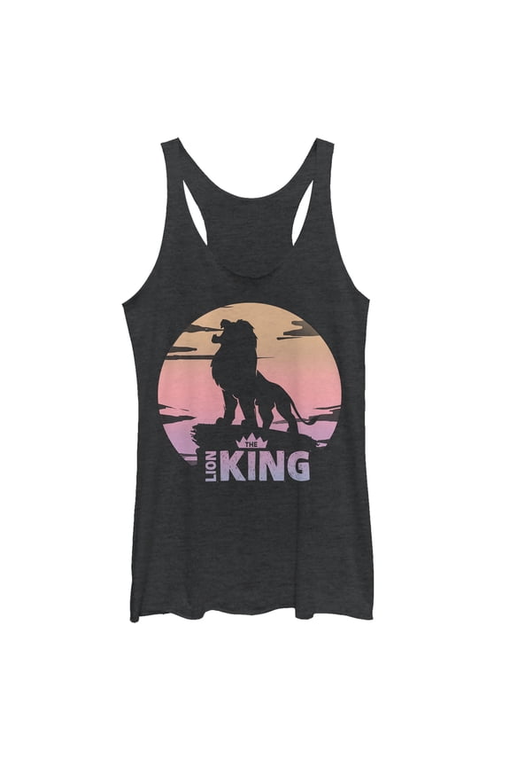 Women's Lion King Sunset Pride Rock Pose Racerback Tank Top Black Heather Medium