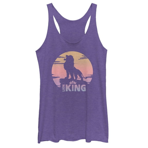 Women's Lion King Sunset Pride Rock Pose  Racerback Tank Top Purple Heather Large