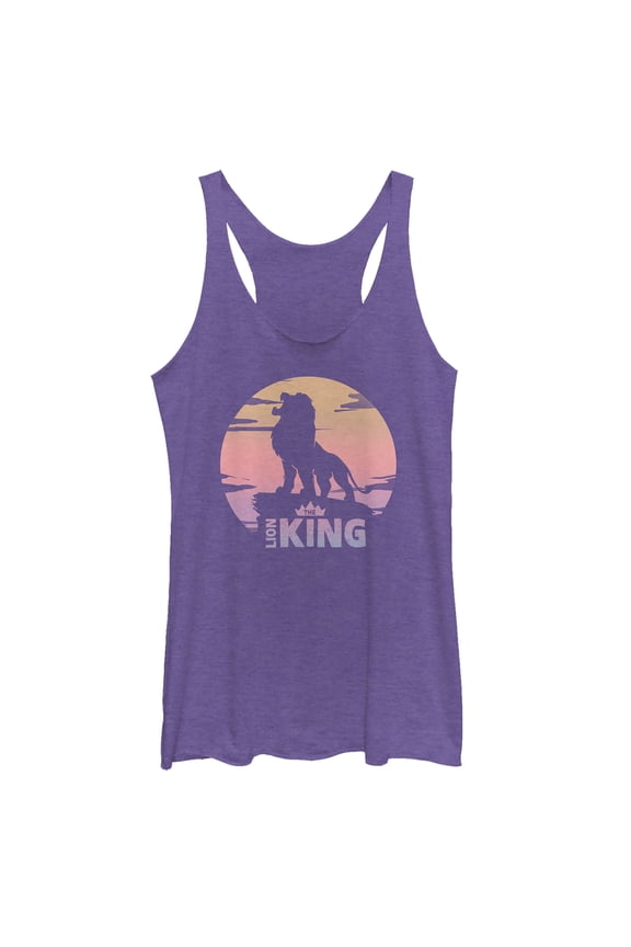 Women's Lion King Sunset Pride Rock Pose Racerback Tank Top Purple Heather X Large