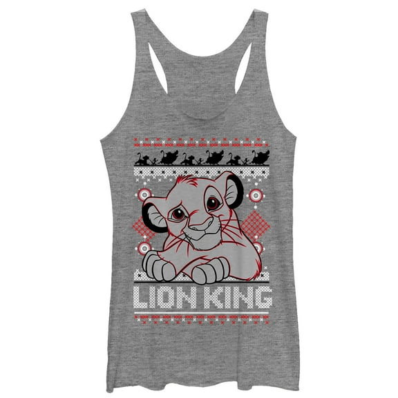Women's Lion King Ugly Christmas Simba  Racerback Tank Top Gray Heather Large