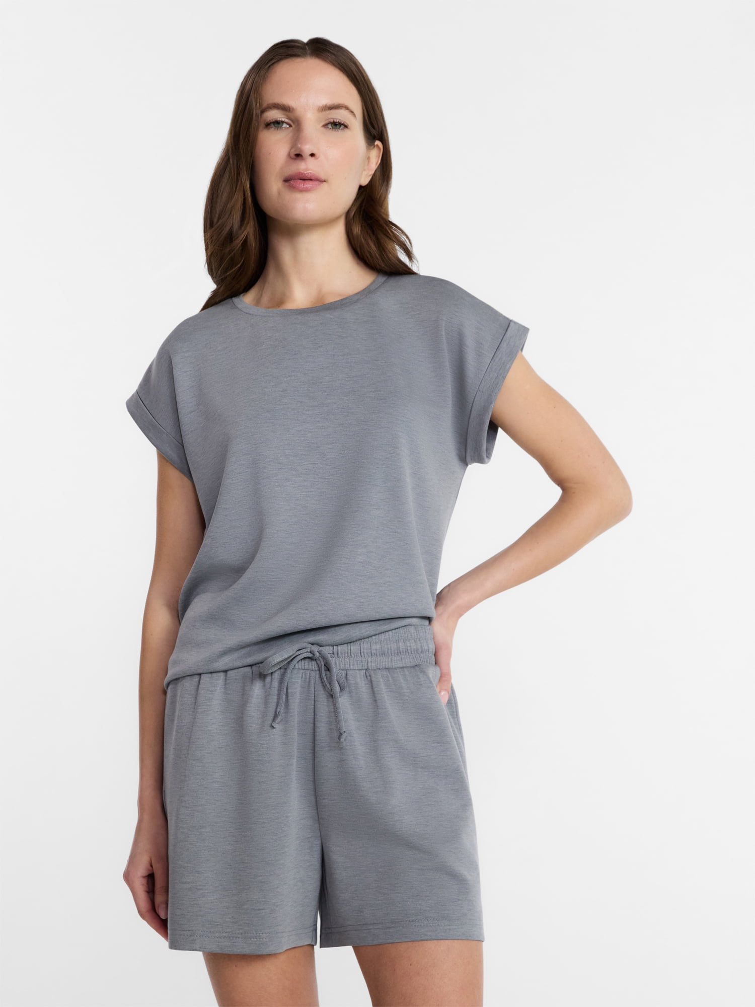 Lissome Women's 2-Piece Scuba Knit Top and Shorts Sleep Set, Sizes S-4X