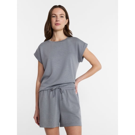 Lissome Women's Scuba Knit Top and Shorts Lounge Set, 2-Piece, Sizes S-4X