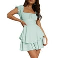 thumbnail image 1 of Women's Little Black Dress Mini A-Line Dress Solid Color Ruffled Short Sleeves Bodycon U Neck Layered Hem Dress Tighten Waist Peplum Dress for Vacation, 1 of 7