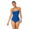 thumbnail image 1 of Anne Cole womens  Twist Front Shirred Bandeaukini, l, Blue, 1 of 6
