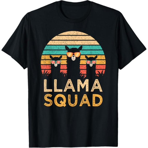 Women's Llama Squad Graphic Cotton T Shirt Casual Comfortable Short Sleeve Round Neck Top Black S-5XL