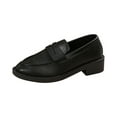 thumbnail image 1 of Women's Loafer-Elegant Slip-On Shoes for Everyday Comfort, Stylish Office & Casual Wear Women's Fashion Casual British Style Loafers Round Toe One-Line Low Heel Leather Shoes, 1 of 8
