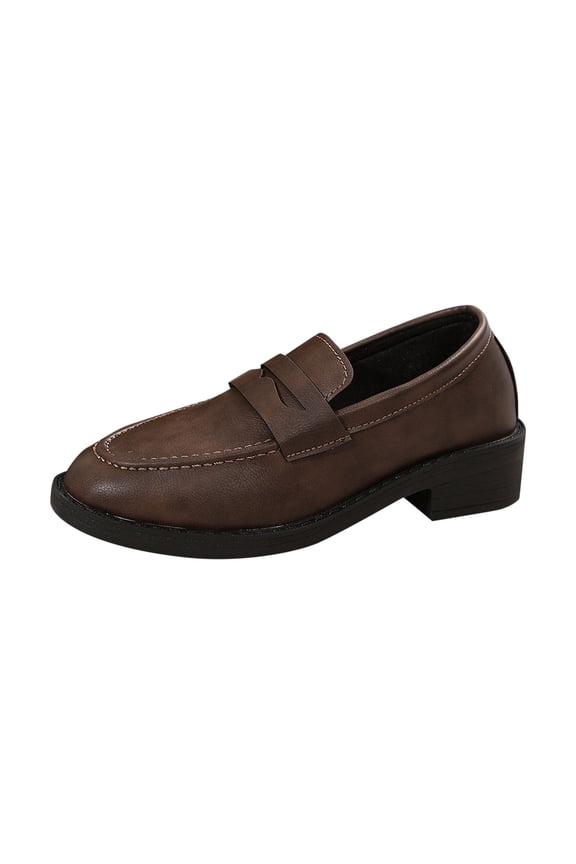 Women's Loafer-Elegant Slip-On Shoes for Everyday Comfort, Stylish Office & Casual Wear Women's Fashion Casual British Style Loafers Round Toe One-Line Low Heel Leather Shoes