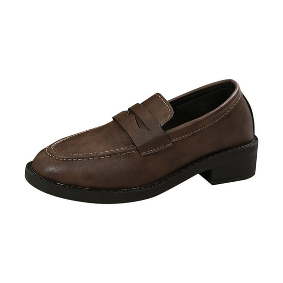 Women's Loafer-Elegant Slip-On Shoes for Everyday Comfort, Stylish Office & Casual Wear Women's Fashion Casual British Style Loafers Round Toe One-Line Low Heel Leather Shoes