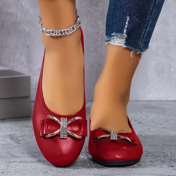 Women's Loafer Flat,Women’s Ballet Flat Daisy Round Toe Dress Shoes Casual Slip On Rope Loafer Red 9.5