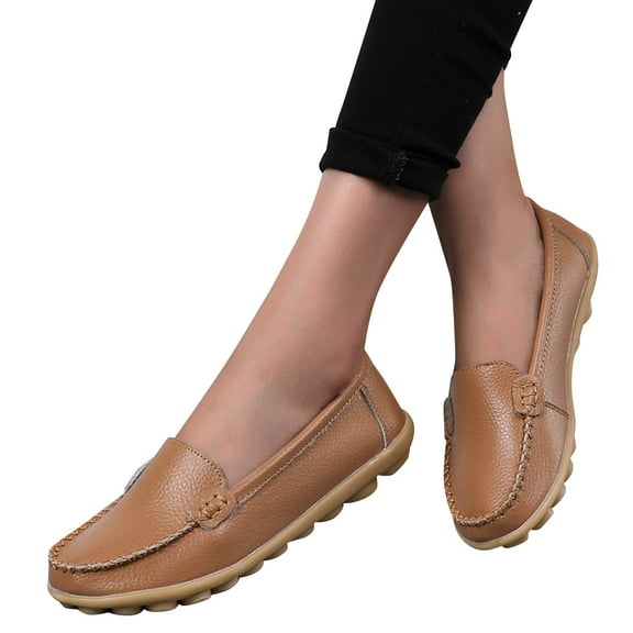 Women's Loafers Casual Wild Driving Flats Soft Leather Non Slip Walking Shoes Comfortable Slip On Sneakers