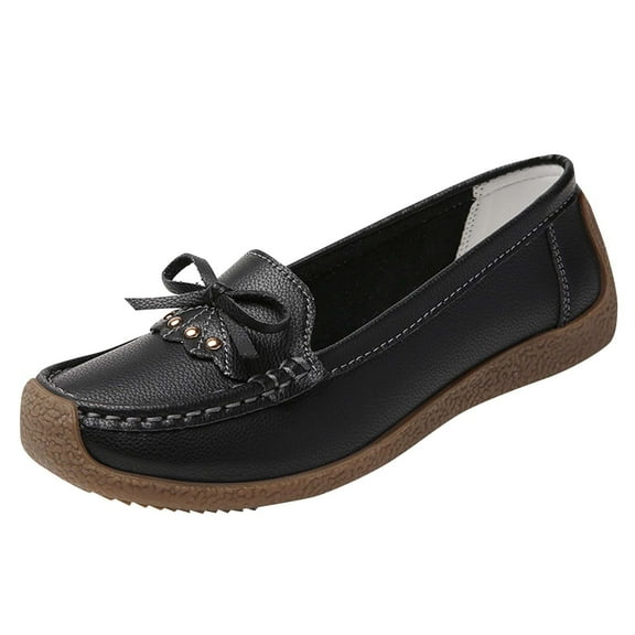 Women's Loafers Flat Metal Buckle Comfortable Lightweight Loafers PU Leather Slip-on Outdoor Driving Moccasion Boat Shoes for Women Black Women Sandal
