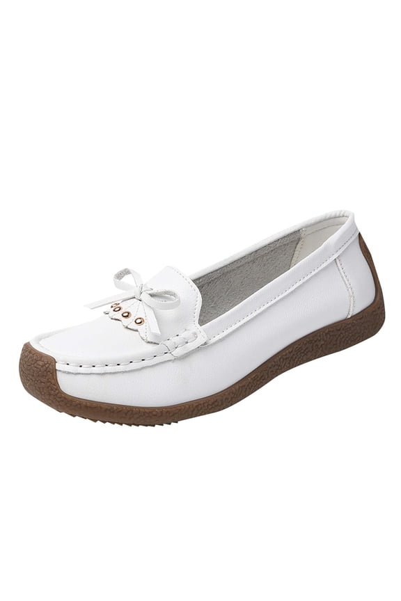 Women's Loafers Flat Metal Buckle Comfortable Lightweight Loafers PU Leather Slip-on Outdoor Driving Moccasion Boat Shoes for Women White Women Sandal