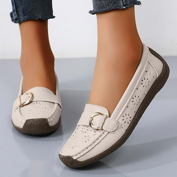 Women's Loafers Flats Shoes Slip On Lightweight Casual Round Toe Business Work Shoes Anti-Slip Low Heels Chunky Platform Comfort Walking Shoes Beige Women Sandal
