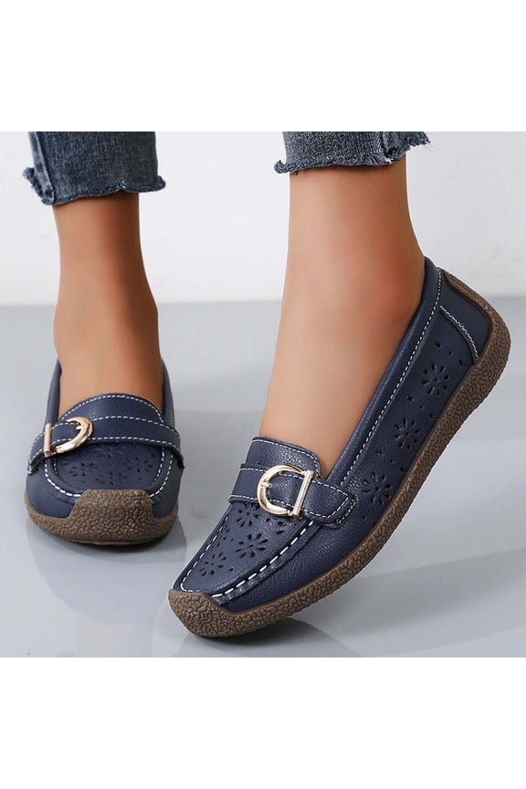 Women's Loafers Flats Shoes Slip On Lightweight Casual Round Toe Business Work Shoes Anti-Slip Low Heels Chunky Platform Comfort Walking Shoes Dark Blue Women Sandal