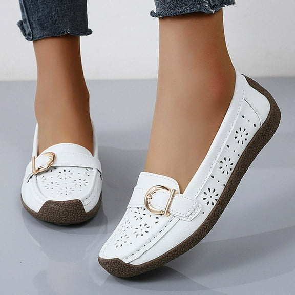 Women's Loafers Flats Shoes Slip On Lightweight Casual Round Toe Business Work Shoes Anti-Slip Low Heels Chunky Platform Comfort Walking Shoes White Women Sandal