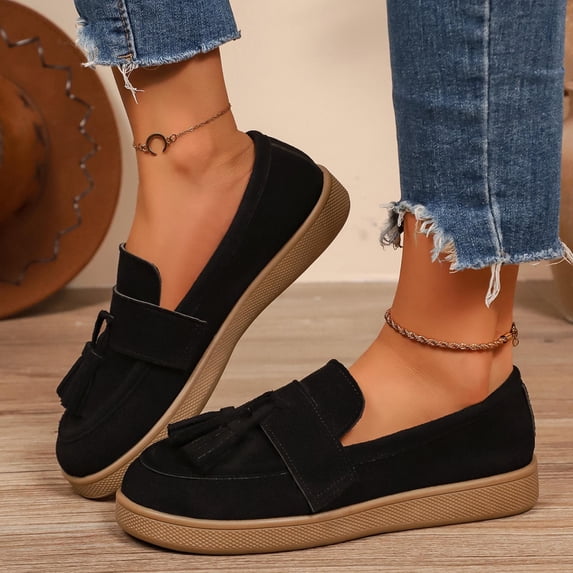 Women's Loafers Flats, Tassel Slip on Loafers Flat Casual Shoes, Cushioned Comfortable Loafers for Women for Office Work Daily Walking
