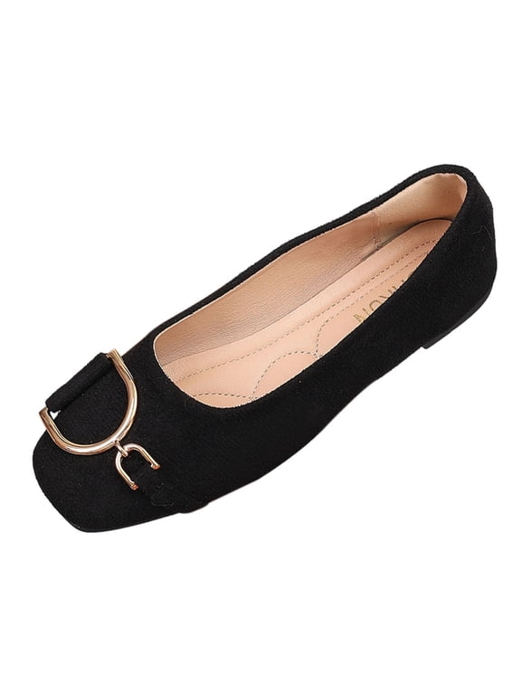 Women's Loafers Moccasins Flat Shoes Closed Toe Heel Shallow Slip on Solid Color Casual All-Match Trendy Lazy Driving Shoes Black 6(37)