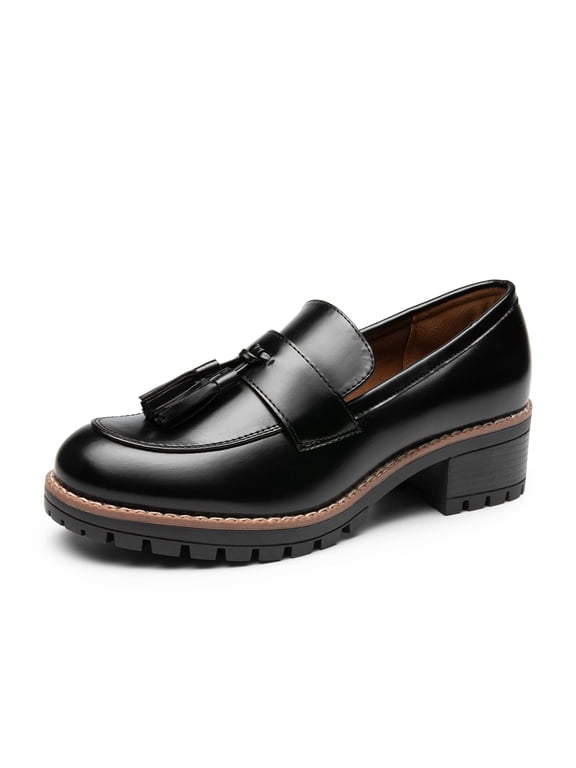 Women's Loafers Slip On Platform Chunky Penny Heeled Loafers Dressy and Work Shoes