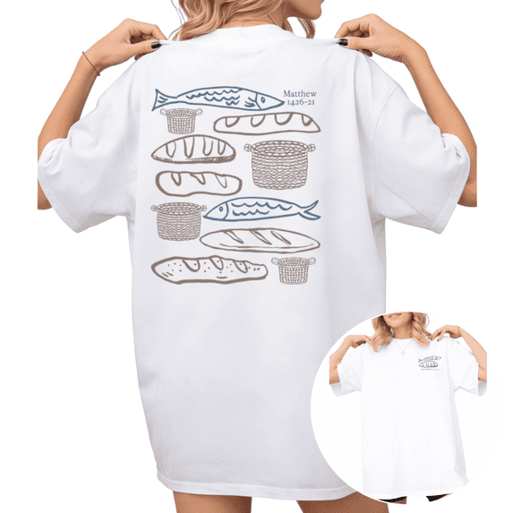 Women's Loaves and Fishes Matthew 14:16-21 Graphic T Shirt Bible Verse Christian Faith Print Casual Short Sleeve Round Neck Top White S-5XL