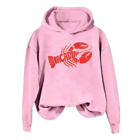 Women's Lobster Crewneck Y2k Graphic Sweatshirts Long Sleeve Lobster Sweater Top Cute Crew Neck Casual Comfy Top 2025 Fall Trendy (Pink,Small)