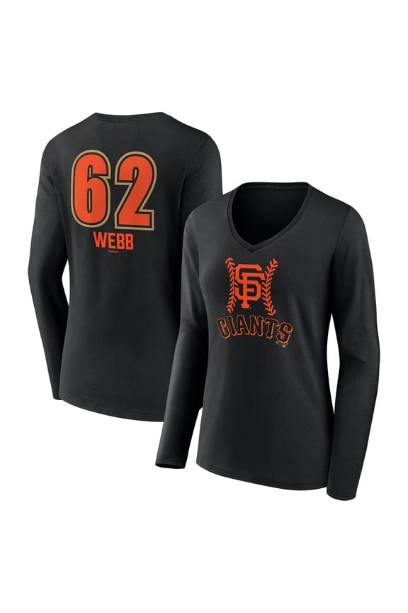 Women's Logan Webb Black San Francisco Giants Name & Number Fastball V-Neck Long Sleeve T-Shirt