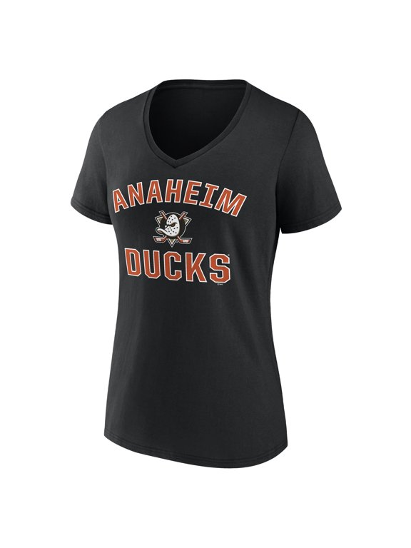 Women's Logo Athletic Black Anaheim Ducks Arch Victory V-Neck T-Shirt