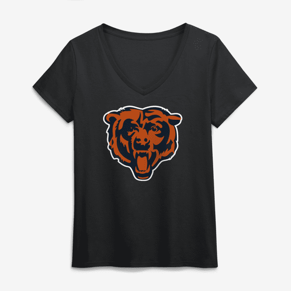 Women's Logo Athletic Black Chicago Bears Primary Logo V-Neck T-Shirt