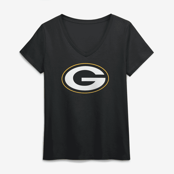 Women's Logo Athletic Black Green Bay Packers Primary Logo V-Neck T-Shirt