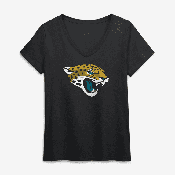 Women's Logo Athletic Black Jacksonville Jaguars Primary Logo V-Neck T-Shirt