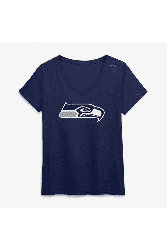 Women's Logo Athletic College Navy Seattle Seahawks Primary Logo V-Neck T-Shirt