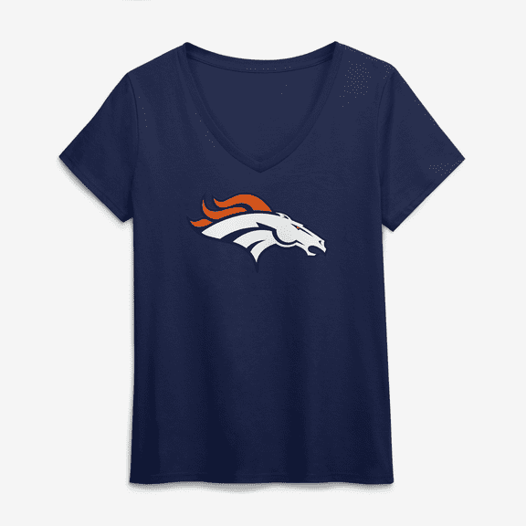 Women's Logo Athletic Navy Denver Broncos Primary Logo V-Neck T-Shirt