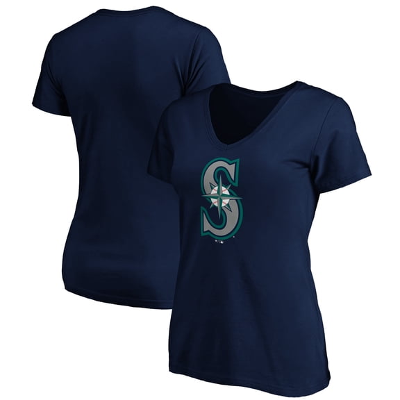 Women's Logo Athletic  Navy Seattle Mariners Official Logo Athletic V-Neck T-Shirt