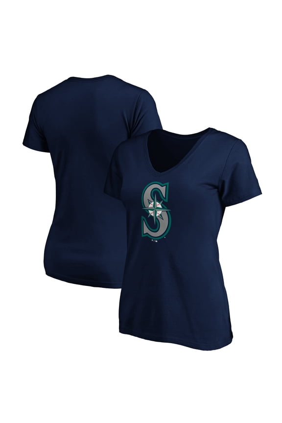 Women's Logo Athletic  Navy Seattle Mariners Official Logo Athletic V-Neck T-Shirt