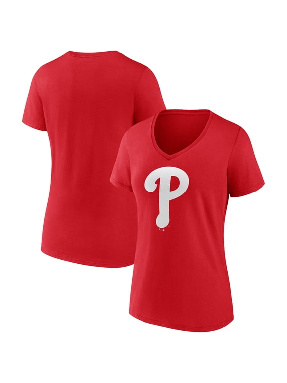 Women's Logo Athletic Red Philadelphia Phillies Official Logo Athletic V-Neck T-Shirt