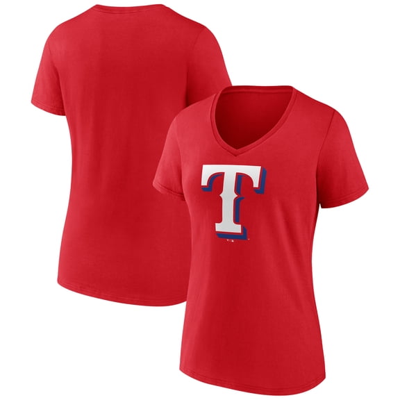 Women's Logo Athletic Red Texas Rangers Official Logo Athletic V-Neck T-Shirt
