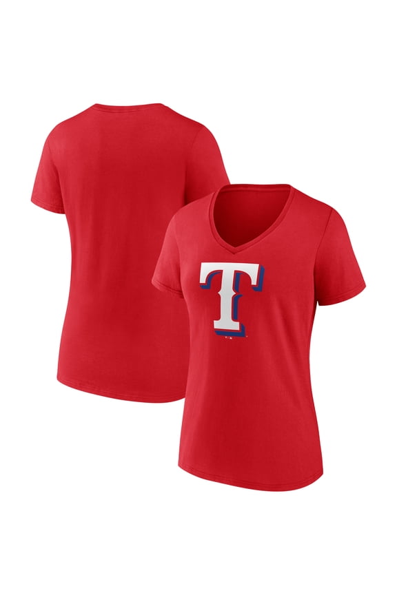 Women's Logo Athletic Red Texas Rangers Official Logo Athletic V-Neck T-Shirt
