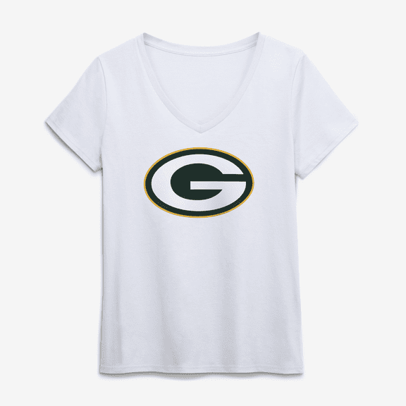 Women's Logo Athletic White Green Bay Packers Primary Logo V-Neck T-Shirt