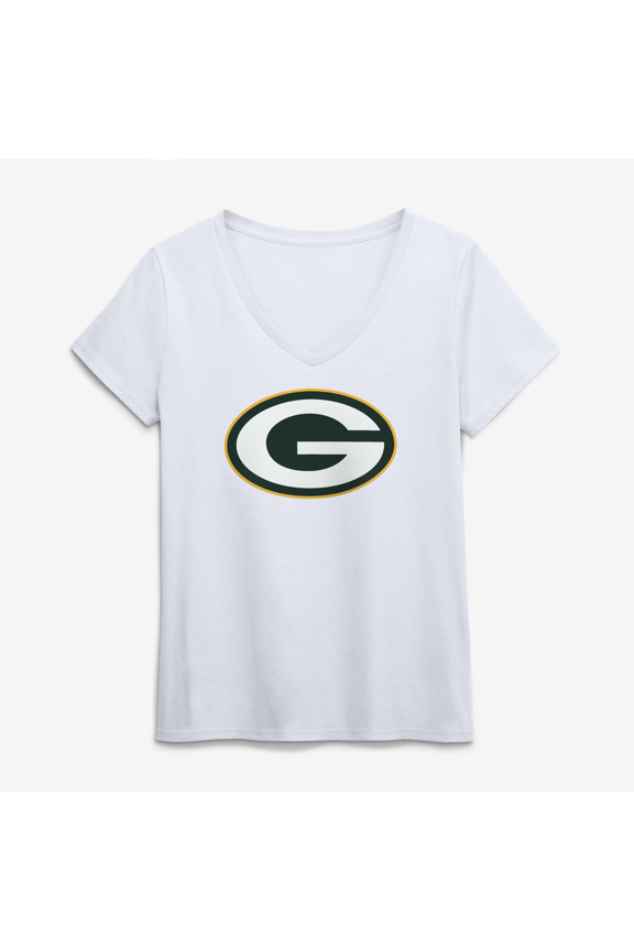 Women's Logo Athletic White Green Bay Packers Primary Logo V-Neck T-Shirt