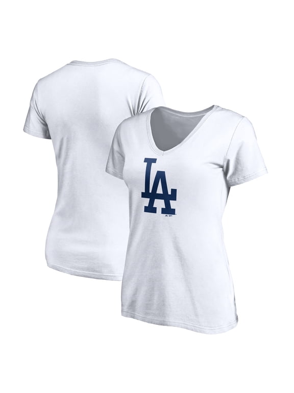 Women's Logo Athletic White Los Angeles Dodgers Official Logo Athletic V-Neck T-Shirt