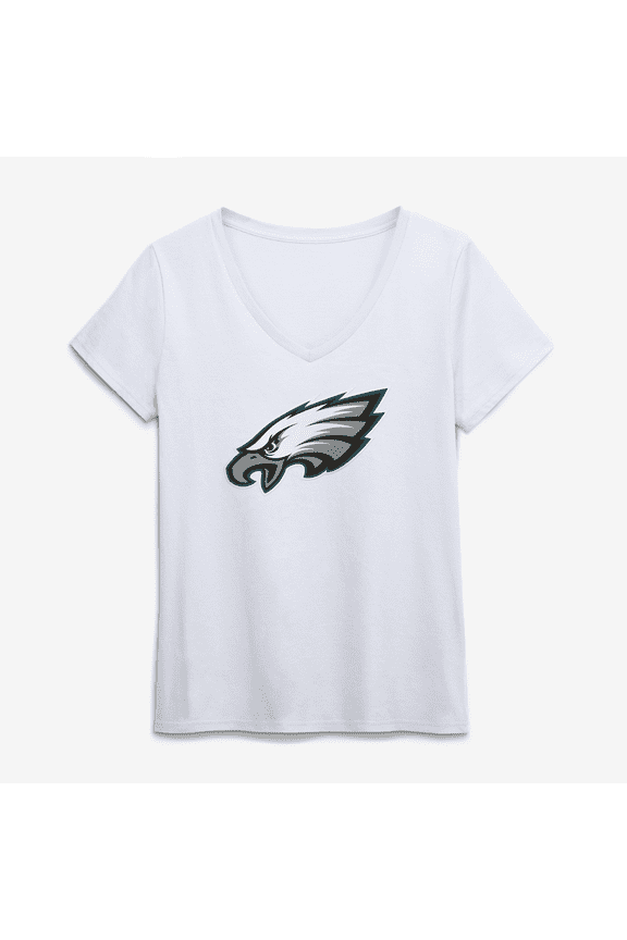 Women's Logo Athletic White Philadelphia Eagles Primary Logo V-Neck T-Shirt