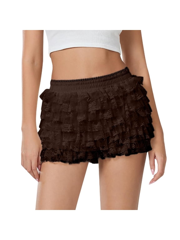 Women's Cute Ruffle Shorts Lace Pumpkin Pants - Layered Ruffled Bloomers for /Casual Wear