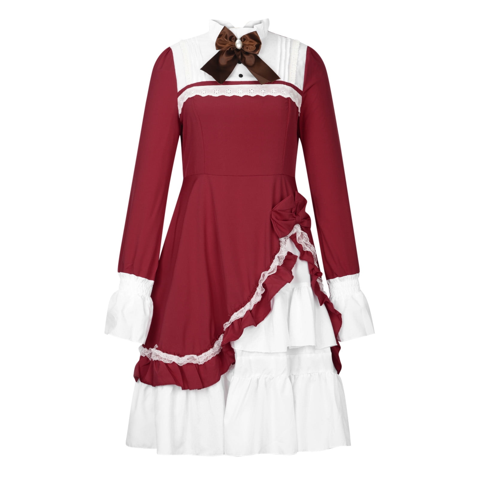 Women's Lolita Gothic Dress Victorian Ruffle Layered Vintage Long ...