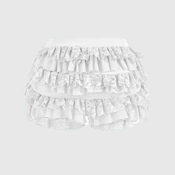 Women's Lolita Ruffle Layered Lace Trim Shorts Elastic Waist Bow Front Pumpkin Short Pants
