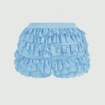 Women's Lolita Ruffle Layered Lace Trim Shorts Elastic Waist Bow Front Pumpkin Short Pants