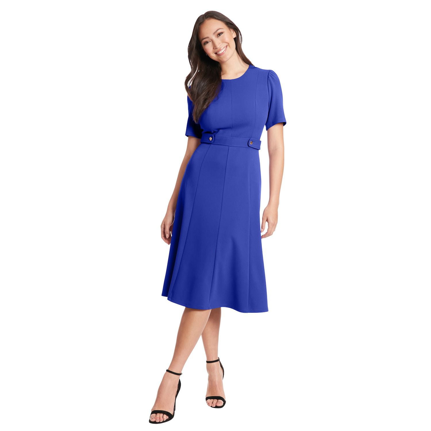Women s London Times Solid Side Tab Fit Flare Dress Color Royal Blue Size 4 Walmart