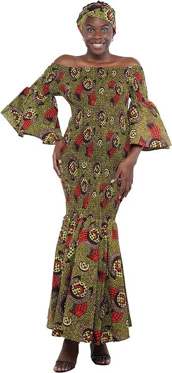 Women's African Ankara Print Wax Dress - Tribal Casual Dress With Elastic Smock Bodice, X-Large, Colorful Traditional Pattern - View #5