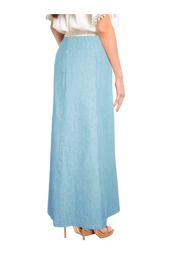 Women's Long Ankle Length Denim A-Line Panel Skirt