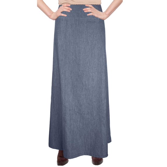 Women's Long Ankle Length Denim A-Line Panel Skirt
