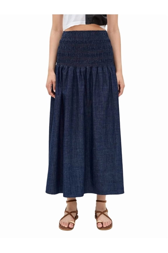 Women's Long Ankle Length Smocked Waist Summer Weight Skirt L