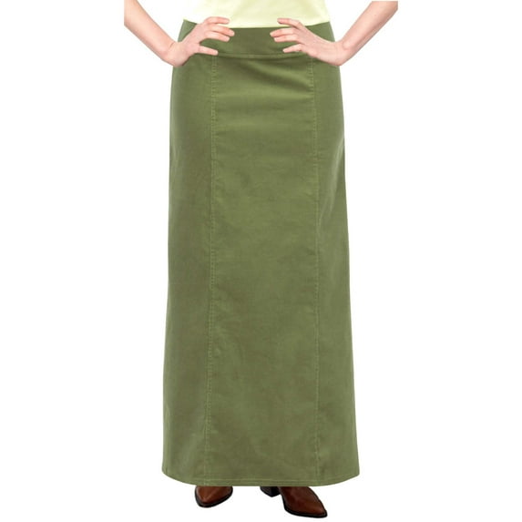 Women's Long Ankle Length Stretch Corduroy A-Line Panel Skirt
